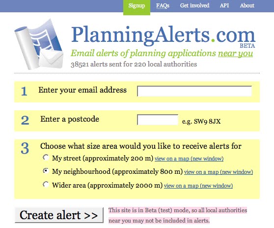 Planning Alerts screengrab